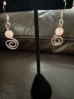 Spiral Drop Earrings with Rose Quartz Beads